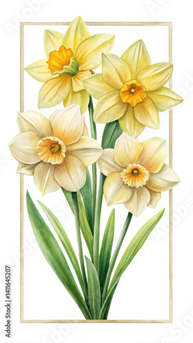 Wallpaper Mural Watercolor Painting of Daffodils in a Rectangular Frame for Springtime Decor Torontodigital.ca