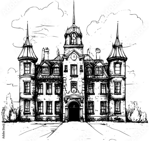 Victorian style Asylum coloring book design, Victorian style Asylum vector image