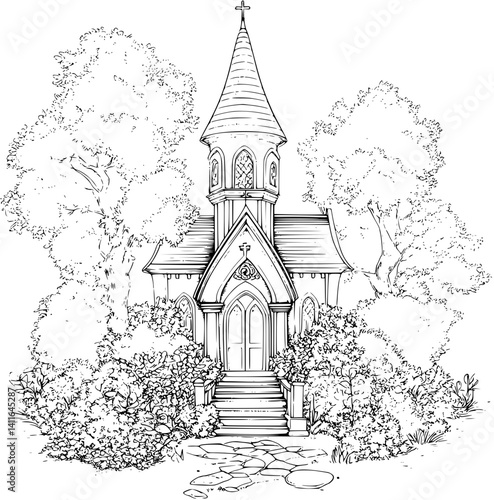 Victorian style Church coloring book design, Victorian style Church vector image