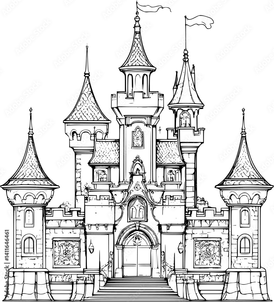 Fototapeta premium Baroque style Castle coloring book design, Baroque style Castle vector illustration