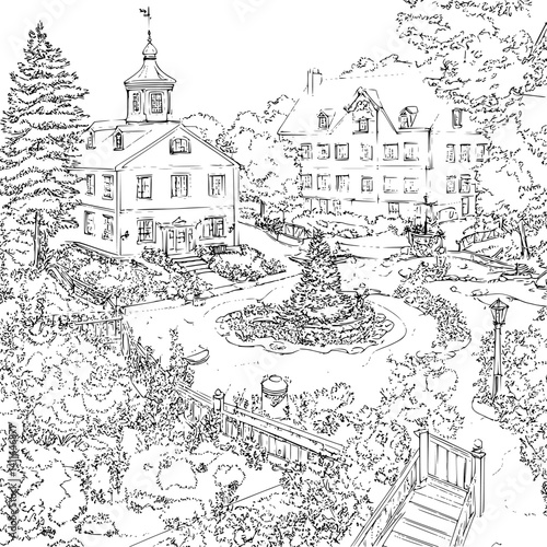 Cape Cod style Inn coloring book design, Cape Cod style Inn vector illustration