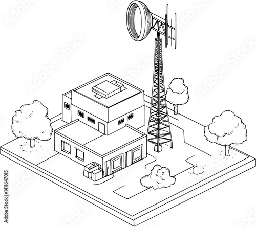 Contemporary style Broadcasting facility coloring book design, Contemporary style Broadcasting facility vector illustration