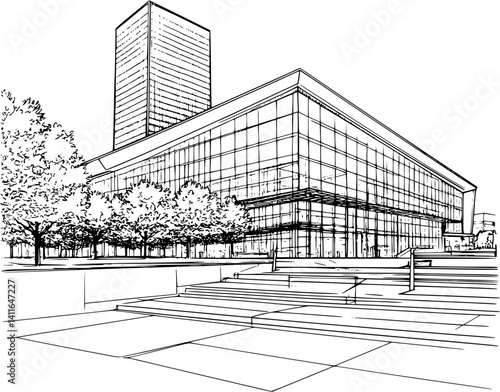 Contemporary style Convention center coloring book design, Contemporary style Convention center vector illustration