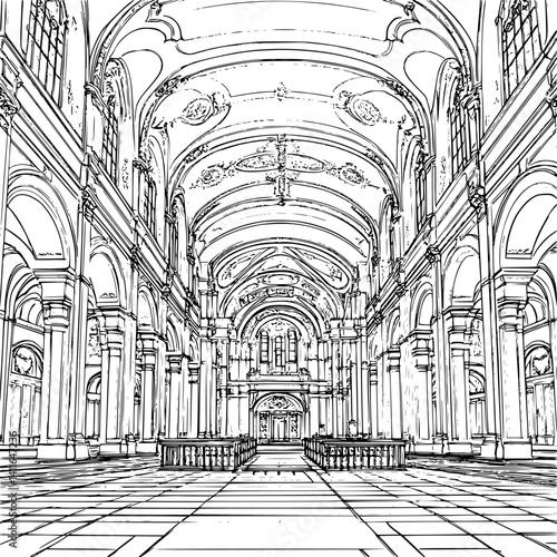 Contemporary style Exhibition hall coloring book design, Contemporary style Exhibition hall vector illustration