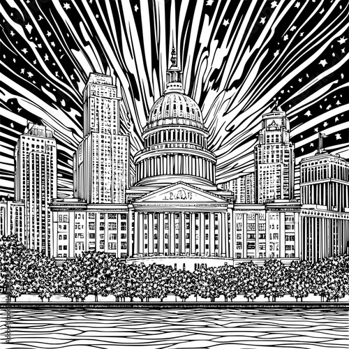 Contemporary style Government building coloring book design, Contemporary style Government building vector illustration