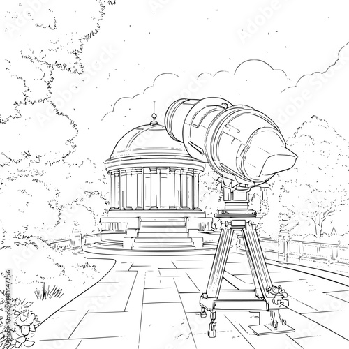 Contemporary style Observatory coloring book design, Contemporary style Observatory vector illustration