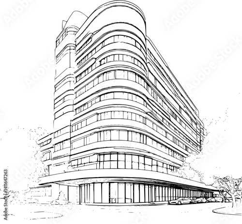 Contemporary style Corporate headquarters coloring book design, Contemporary style Corporate headquarters vector illustration