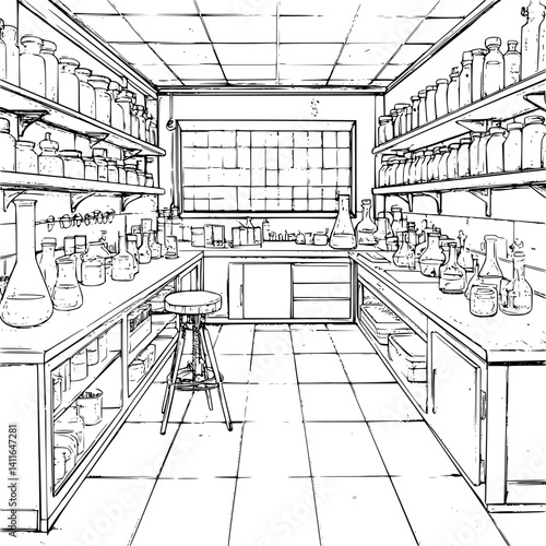 Contemporary style Laboratory coloring book design, Contemporary style Laboratory vector illustration