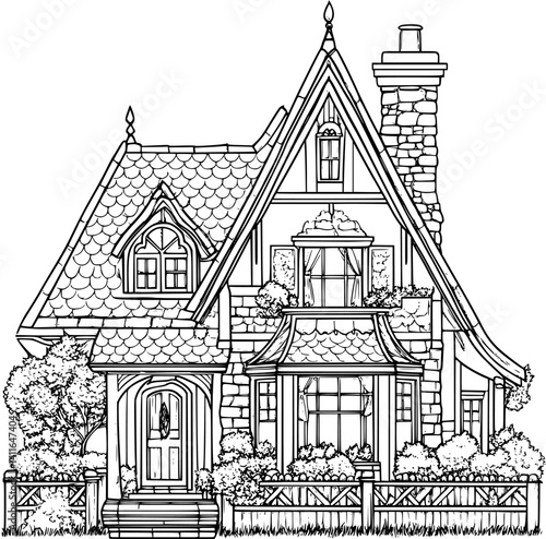 Craftsman style Carriage house coloring book design, Craftsman style Carriage house vector illustration