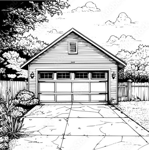 Craftsman style Garage coloring book design, Craftsman style Garage vector illustration