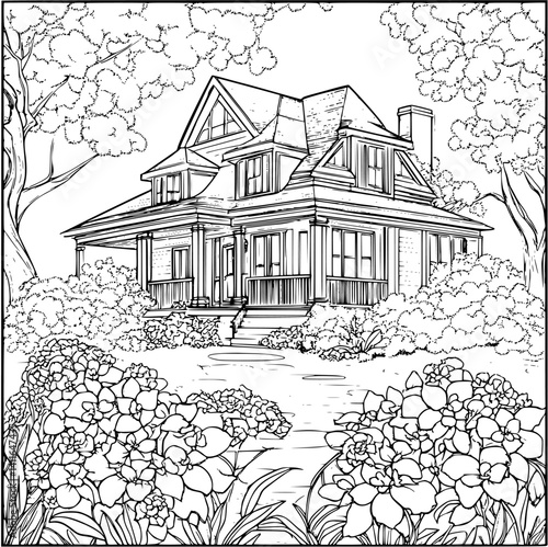 Craftsman style Guesthouse coloring book design, Craftsman style Guesthouse vector illustration
