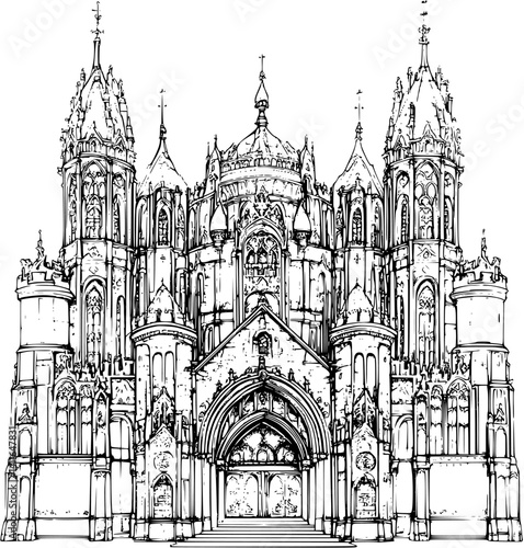 Gothic style Castle coloring book design, Gothic style Castle vector illustration