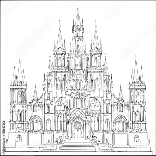 Gothic style Parliament coloring book design, Gothic style Parliament vector illustration