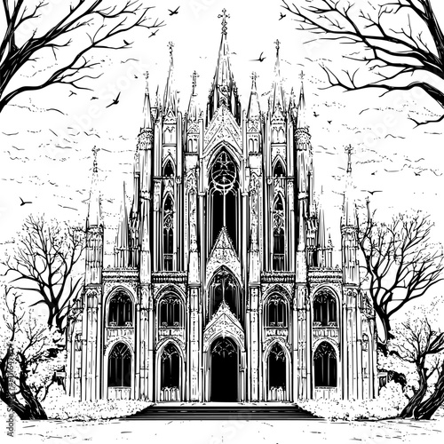 Gothic style Palace coloring book design, Gothic style Palace vector illustration