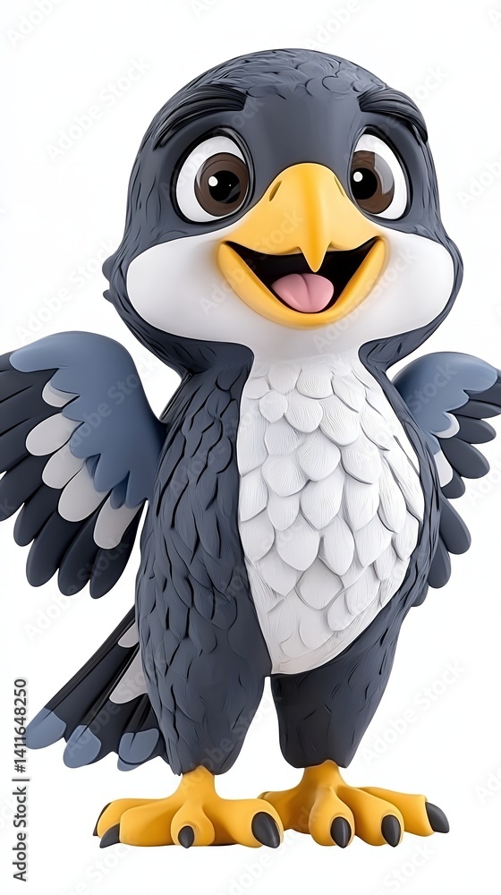 Obraz premium Joyful Cartoon Bird with Gray and White Plumage