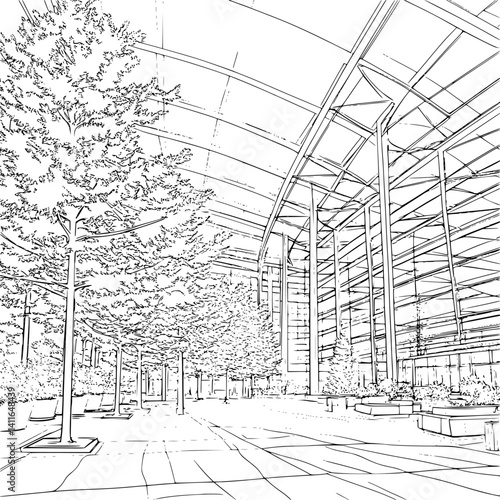 Modern style Airport terminal coloring book design, Modern style Airport terminal vector illustration