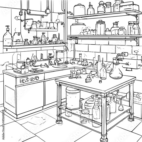 Modern style Laboratory coloring book design, Modern style Laboratory vector illustration