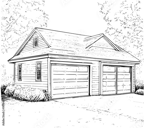 Ranch style Garage coloring book design, Ranch style Garage vector illustration