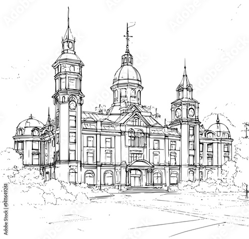 Victorian style Hospital coloring book design, Victorian style Hospital vector illustration