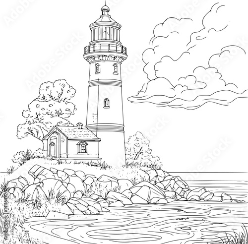 Victorian style Lighthouse coloring book design, Victorian style Lighthouse vector illustration