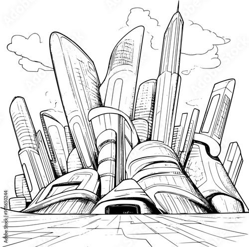 Contemporary style Corporate headquarters coloring book design, Contemporary style Corporate headquarters illustration art