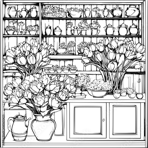 Contemporary style Retail store coloring book design, Contemporary style Retail store illustration art