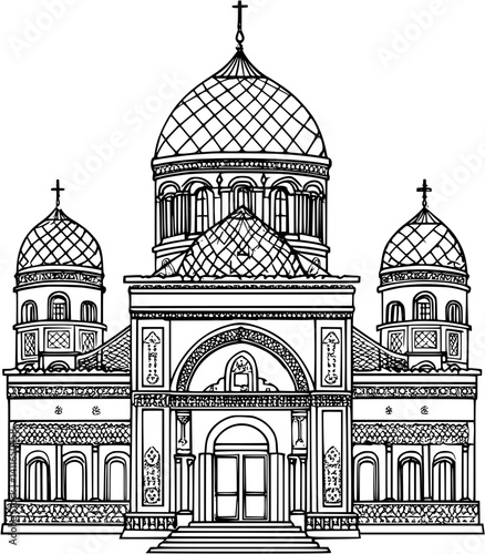 Contemporary style Synagogue coloring book design, Contemporary style Synagogue illustration art