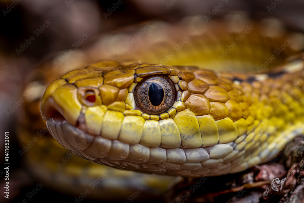 Snake eye with vertical pupil, scales reflecting light, dangerous yet mesmerizing Snake eye with vertical pupil, scales reflecting light, dangerous yet mesmerizing