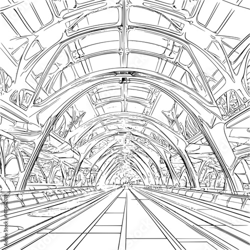 Modern style Transit hub coloring book design, Modern style Transit hub illustration art
