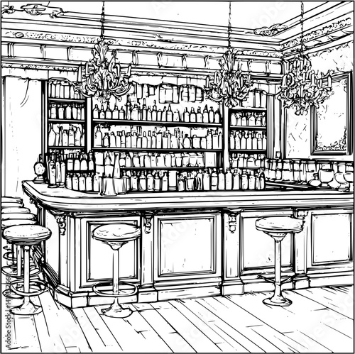 Victorian style Nightclub coloring book design, Victorian style Nightclub illustration art