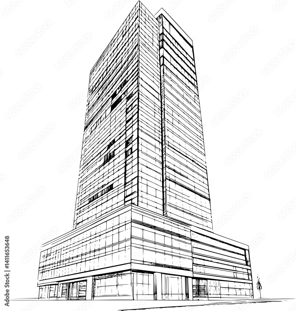 Fototapeta premium Blueprint design of Mixed use building, Mixed use building line art vector graphic