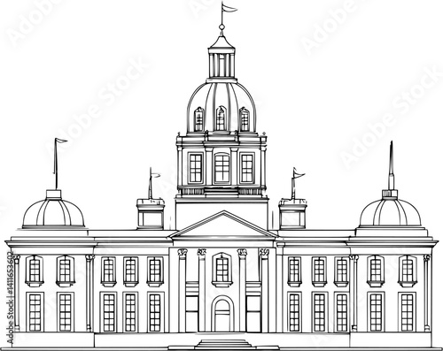 Blueprint design of Government building, Government building line art vector graphic