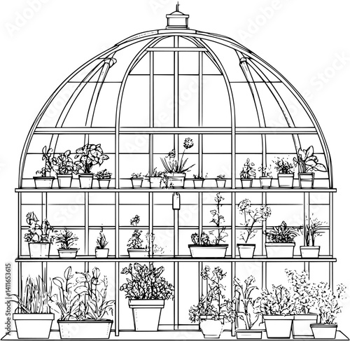 Greenhouse blueprint line art, Greenhouse vector graphic