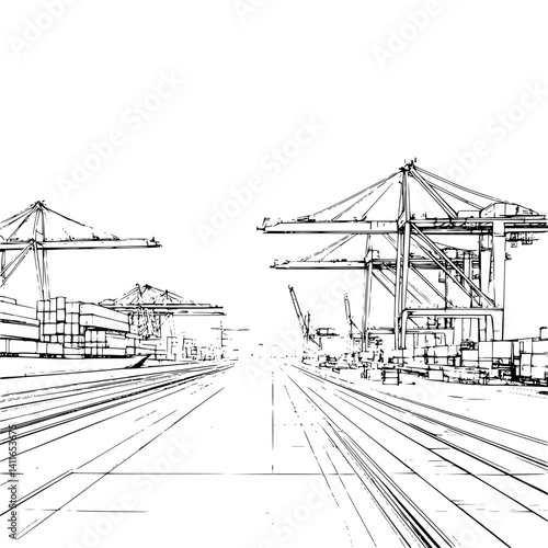 Blueprint design of Port, Port line art vector graphic