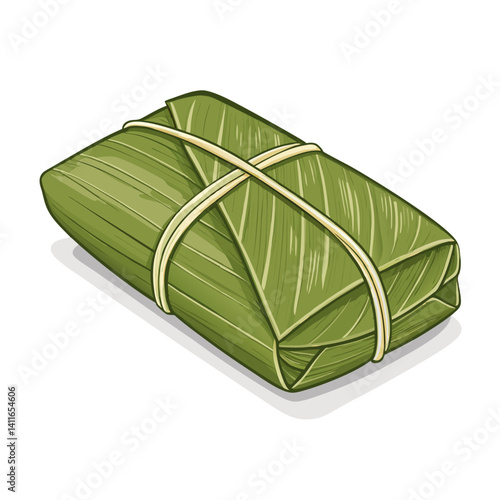 Traditional Vietnamese Ban Dat Cake Wrapped in Green Leaves for Culinary and Cultural Design