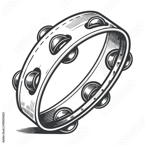 Vintage Tambourine Musical Instrument Sketch Perfect for Tattoo Design and Coloring Books