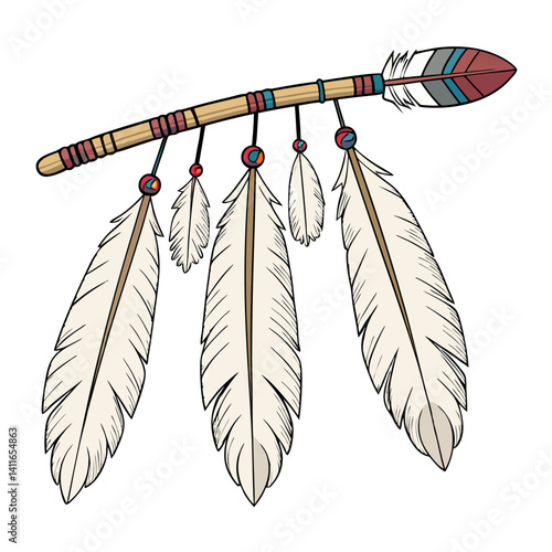 Colorful Native American Feathered Headdress with Decorative Elements for Bohemian Designs