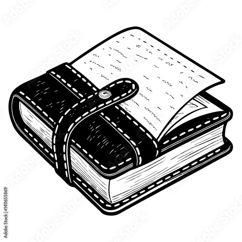 Detailed Leather Bound Journal Sketch for Creative Writing and Note Taking
