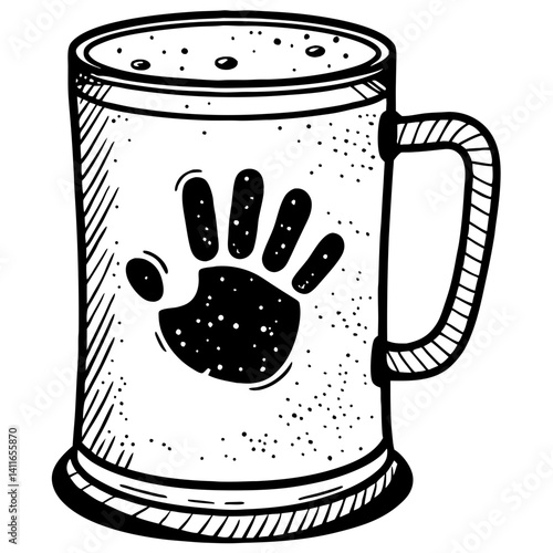 Handprint on Beer Mug Distressed Vintage Style Vector Illustration for Craft Brewing Design