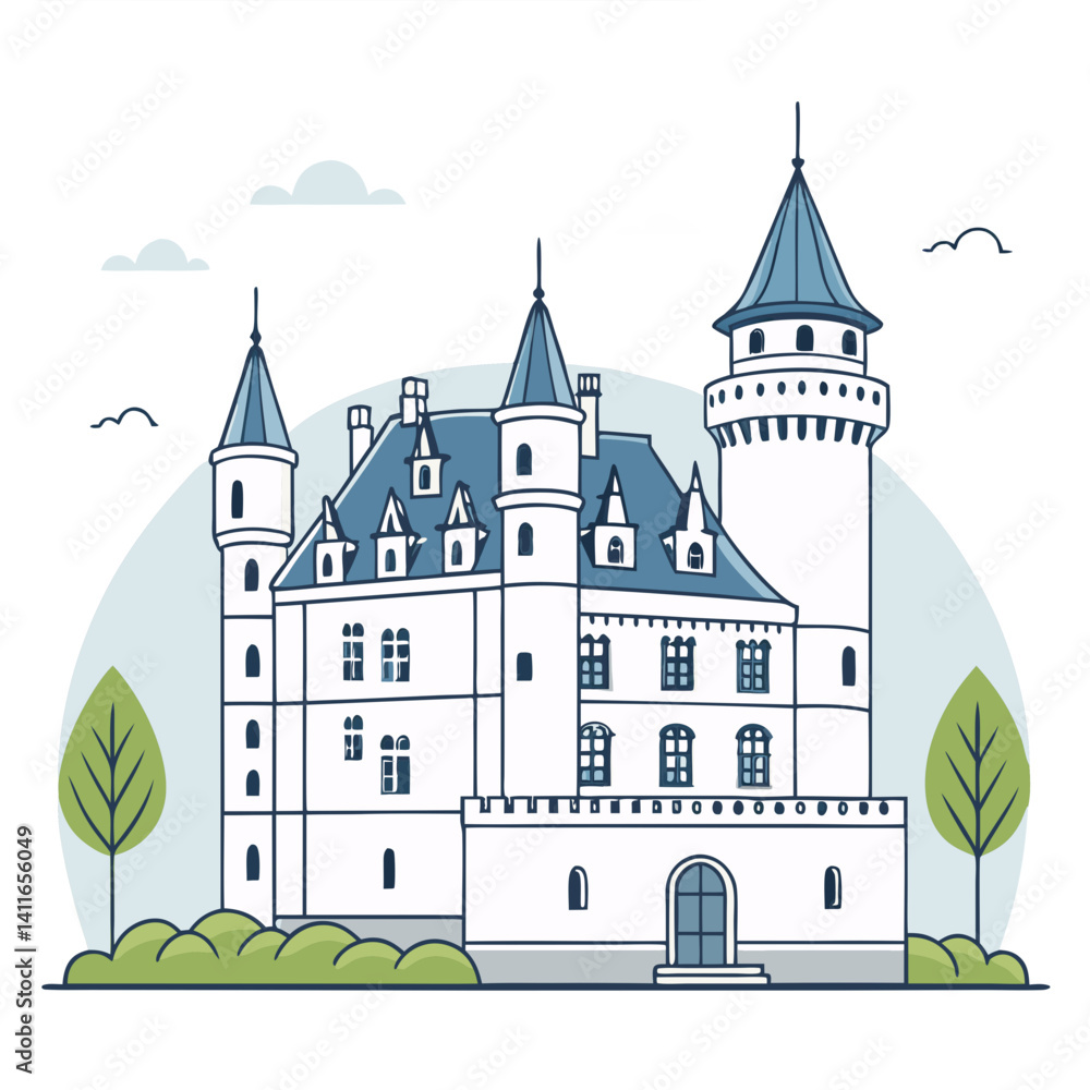 Fototapeta premium Charming Medieval Castle Vector Illustration Ideal for Children's Books and Fantasy Themes
