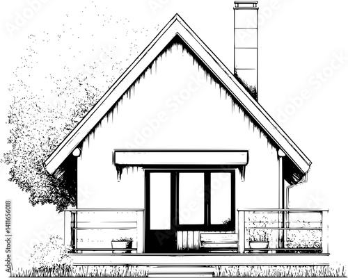 Blueprint design of Tiny house, Tiny house line art vector image