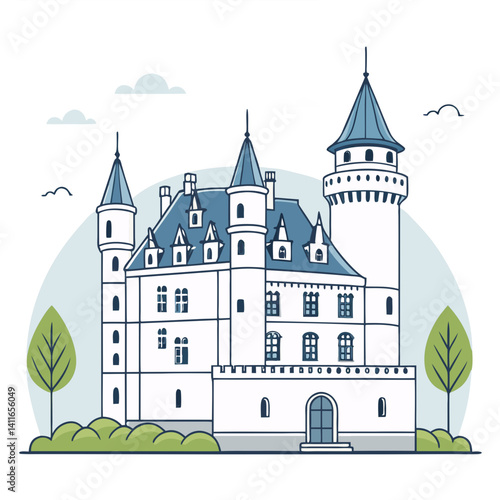 Charming Medieval Castle Vector Illustration Ideal for Children's Books and Fantasy Themes
