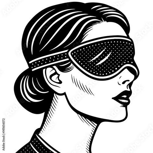 Stylish Woman Wearing Sleep Mask Profile Illustration for Relaxation and Self-Care