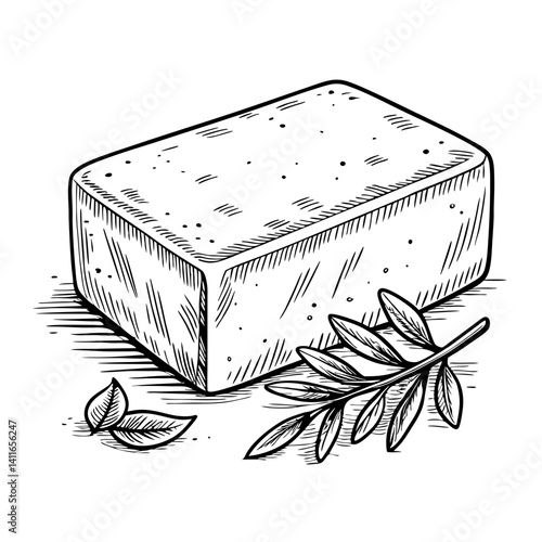 Hand-Drawn Vector Illustration of a Soap Bar with Leaves for Eco-Friendly Designs