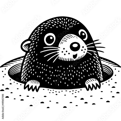 Playful Cartoon Mole Emerging from Burrow Perfect for Kids Coloring Book Designs