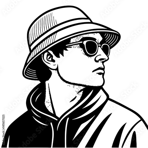 Cool Young Man in Sunglasses and Hat Vector Artwork for Apparel and Tattoos