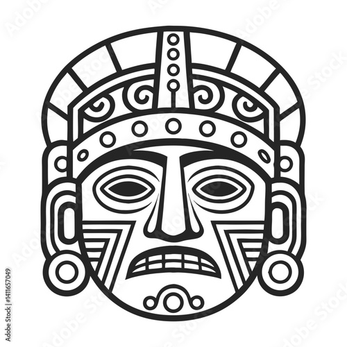 Intricate Aztec Warrior Mask Vector Art for Tattoo Designs and Creative Projects