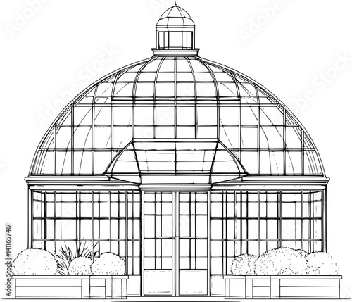 Conservatory blueprint line art, Conservatory vector illustration