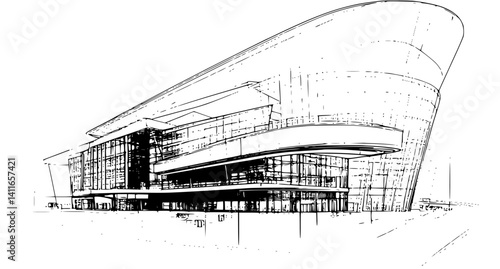 Convention center blueprint line art, Convention center vector illustration