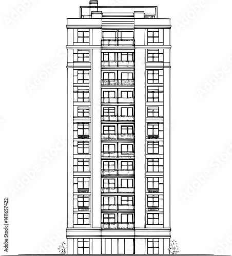 Condominium blueprint line art, Condominium vector illustration